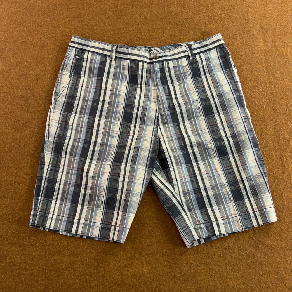 Tommy Bahama Mens 40 Blue Plaid Cotton Silk Blend Casual Flat Front Shorts